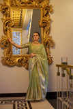 Pista Tissue Shimmer Saree with Sequins Lace Border