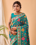 Rama Color Pure Paithani Silk Saree with Jaal Design