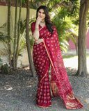 Red Bandhej Silk Saree with Zari Weaving