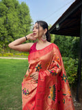 Red Color Pure Paithani Saree with Unstitched Blouse
