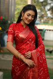 Red Handmade Bandhej Silk Saree with Matching Blouse