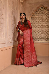 Red Color Bangalore Handloom Raw Silk Saree