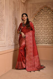 Red Color Bangalore Handloom Raw Silk Saree