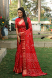 Red Handmade Bandhej Silk Saree with Matching Blouse
