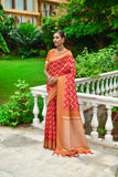 Red Raw Silk Two tone Weaving saree