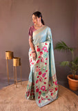 Sky Color Pure Soft Paithani Silk Saree