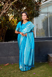 Blue Satin Saree with Soft Silk Kanjivaram