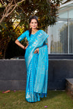 Blue Satin Saree with Soft Silk Kanjivaram