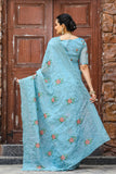 Blue Chiffon Saree with Intricate Cutwork