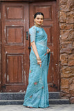 Blue Chiffon Saree with Intricate Cutwork
