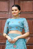 Blue Chiffon Saree with Intricate Cutwork