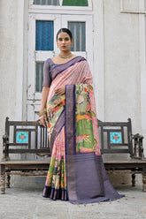 Purple Soft Bhagalpuri Silk Saree with Classic Pichwai Print Border