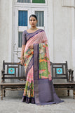 Purple Soft Bhagalpuri Silk Saree with Classic Pichwai Print Border