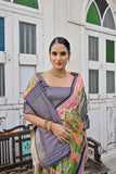 Purple Soft Bhagalpuri Silk Saree with Classic Pichwai Print Border