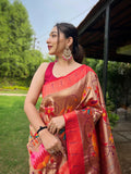Wine Color Pure Paithani Saree with Unstitched Blouse