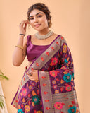 Wine Color Pure Paithani Silk Saree with Jaal Design