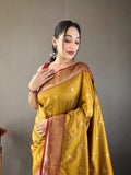 Yellow Color Paithani Silk Saree with Contrast Weaving Pallu