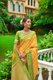 Yellow Raw Silk Two tone Weaving saree