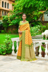 Yellow Raw Silk Two tone Weaving saree