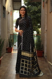 Black Bandhej Silk Saree with Checks Pattern Pallu