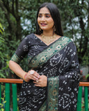 Black Dual Colour Bandhej Silk Lightweight Saree For Weddings