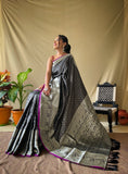 Elegant Black Khicha Checks Saree in Soft Litchi Silk with Rich Pallu, Attractive Border & Exquisite Patterns.