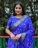 Blue Dual Colour Bandhej Silk Lightweight Saree For Weddings