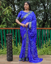 Blue Dual Colour Bandhej Silk Lightweight Saree For Weddings