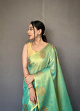 Sea Green Tissue Silk Saree with Jacquard Zari Weaving