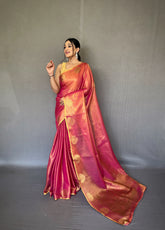 Dark Pink Tissue Silk Saree with Jacquard Zari Weaving