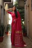 Dark Pink Bandhej Silk Saree with Checks Pattern Pallu