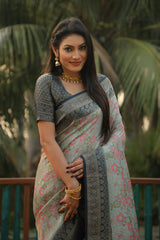 Gray Original Kanjivaram Soft Silk Saree