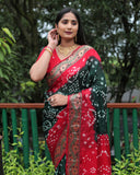 Green Dual Color Bandhej Silk Saree