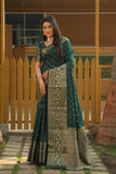 Green Color Handmade Bandhej Kanjivaram Silk Saree