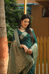 Green Color Handmade Bandhej Kanjivaram Silk Saree