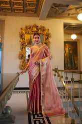 Light Pink Tissue Shimmer Saree with Sequins Lace Border