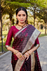 Maroon Satin Sarees Kanjivaram Soft Silk