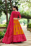 Mustard tussar silk Bandhej design lehenga choli