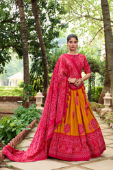 Mustard tussar silk Bandhej design lehenga choli