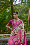 Off White Pashmina Silk Kashmiri Weaving Saree