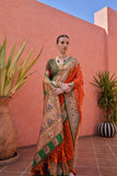Orange Banarasi Silk Paithani Saree with Zari Weaving