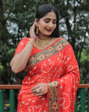 Orange Dual Colour Bandhej Silk Lightweight Saree For Weddings
