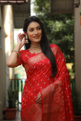 Orange Handmade Bandhej Kanjivaram Silk Saree For Wedding