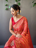 Red Organza Saree in Silk with Opulent Pallu