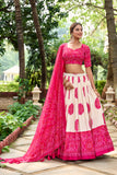 Pink tussar silk Bandhej design lehenga choli