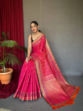 Pink Color Pure Patola Silk Saree with Patola Fusion Design