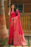 Pink Color Handmade Bandhej Kanjivaram Silk Saree
