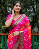 Pink Dual Color Bandhej Silk Saree