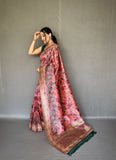 Soft Pink Silk Sari with Innovative Kalamkari Fusion Print Design