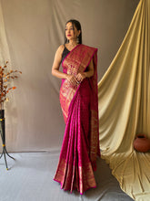 Beautiful Pink Soft Silk Saree with Silver & Gold Zari Checks, Gold Zari Woven Broad Border, Elegant Pallu | Unstitched Blouse Piece.